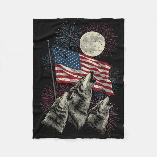 4th Of July Wolves Moon Meme Funny Usa Flag Men Wo Fleece Deken (Voorkant)