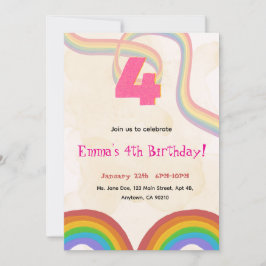 4th Rainbow Girl Birthday Invitation    Kaart