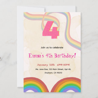 4th Rainbow Girl Birthday Invitation    Kaart
