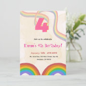 4th Rainbow Girl Birthday Invitation    Kaart (Staand voorkant)