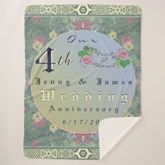 4th Year Wedding Anniversary Green&Blue Flower Sherpa Deken (Voorkant)