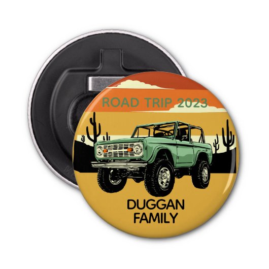 4x4 Family Adventure gepersonaliseerde aangepaste Button Flesopener (Voorkant)