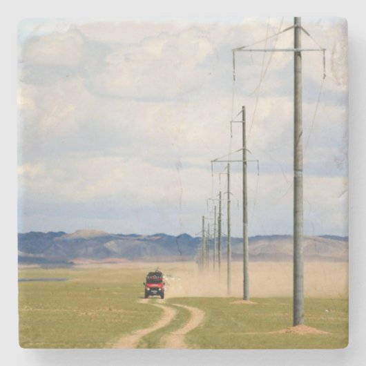 4X4 Voertuigen op Dirt Road, Gobi-woestijn Stenen Onderzetter (Voorkant)