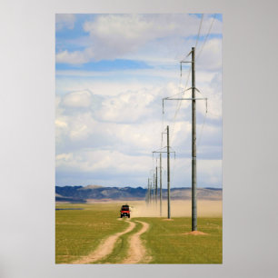 4X4-voertuigen op onverharde weg, Gobiwoestijn Poster