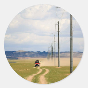 4X4-voertuigen op onverharde weg, Gobiwoestijn Ronde Sticker