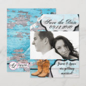 4x5 Bewaar de Date Kaart Blue Wood Schuur Deurlaar (Voorkant / Achterkant)