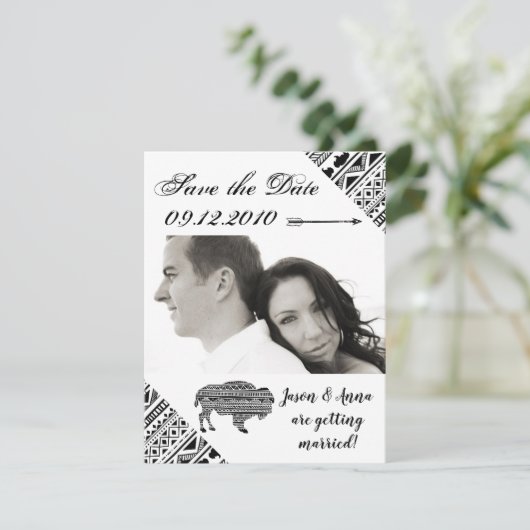 4x5 Bewaar de Date Kaart Boho Buffalo Tribal Patte (Staand voorkant)