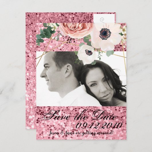 4x5 Bewaar de Date Kaart Geometric Garden Roos Gol (Voorkant / Achterkant)