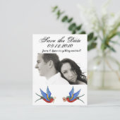 4x5 Bewaar de Date Kaart Traditional Bird Tattoo S (Staand voorkant)