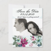 4x5 Bewaar de Date Kaart Tropical Flower op Blue O (Voorkant)