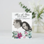 4x5 Bewaar de Date Kaart Tropical Flower op Blue O (Staand voorkant)