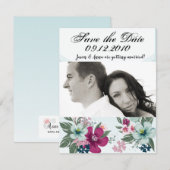 4x5 Bewaar de Date Kaart Tropical Flower op Blue O (Voorkant / Achterkant)