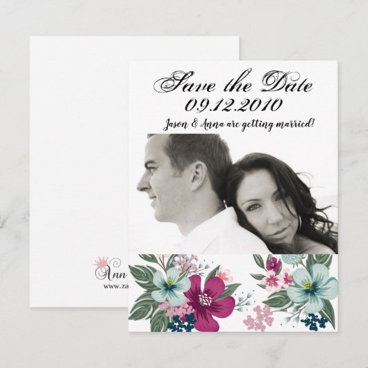 4x5 Bewaar de Date Kaart Tropical Flowers op wit (Voorkant / Achterkant)