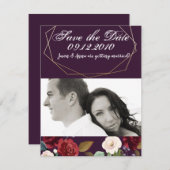4x5 Bewaar de datum Kaart Plum Paarse Rozen Gouden (Voorkant / Achterkant)