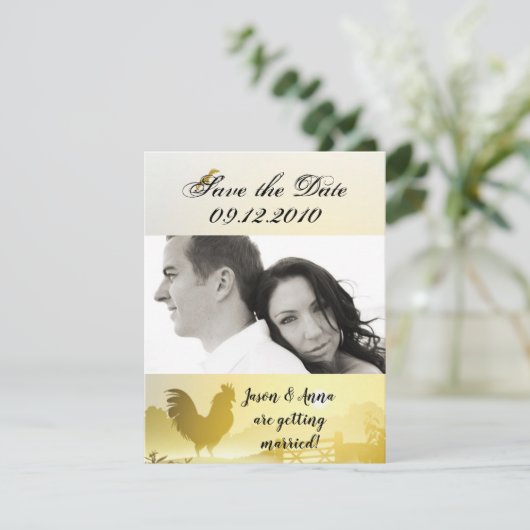 4x5 Bewaar de datum Kaart Sunny Morning Boerderij  (Staand voorkant)