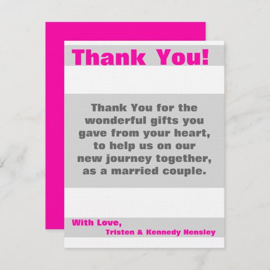 4x5 FLAT Bedankkaart Modern Neon Streep Roze (Voorkant / Achterkant)