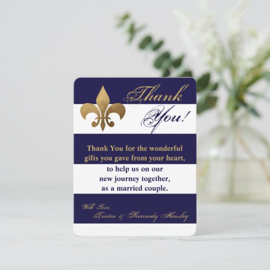 4x5 FLAT Bedankkaart Modern Stripe Navy White (Staand voorkant)