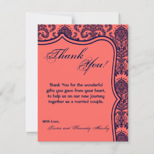 4x5 FLAT Bedankkaart Navy Blue Cora Damask Lace
