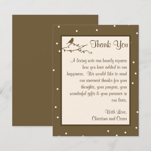 4x5 FLAT Bedankkaart Vogels op Bruine Polka Dot (Voorkant / Achterkant)