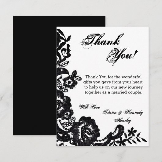 4x5 FLAT Bedankkaart Zwart Kant Damask Antiek (Voorkant / Achterkant)