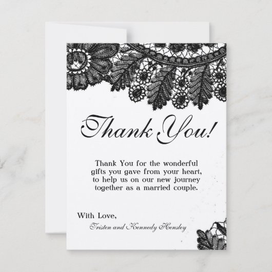 4x5 FLAT Bedankkaart Zwart Kant Doilies (Voorkant)