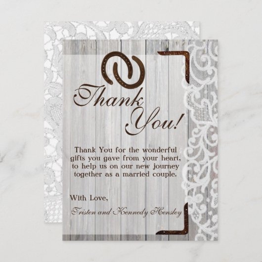 4x5 FLAT Bedankt Card Hoefijzers op Houten Kant (Voorkant / Achterkant)