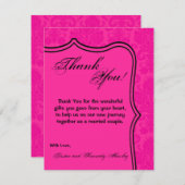 4x5 FLAT Bedankt Card Hot Pink Black Damask Kant (Voorkant / Achterkant)