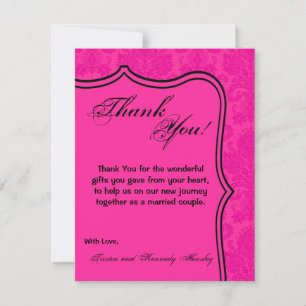4x5 FLAT Bedankt Card Hot Pink Black Damask Kant