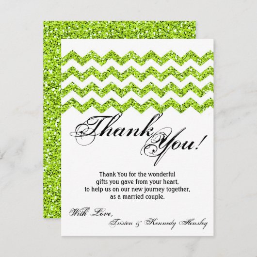 4x5 FLAT Bedankt Card Limoen Glitter Chevron Strip (Voorkant / Achterkant)