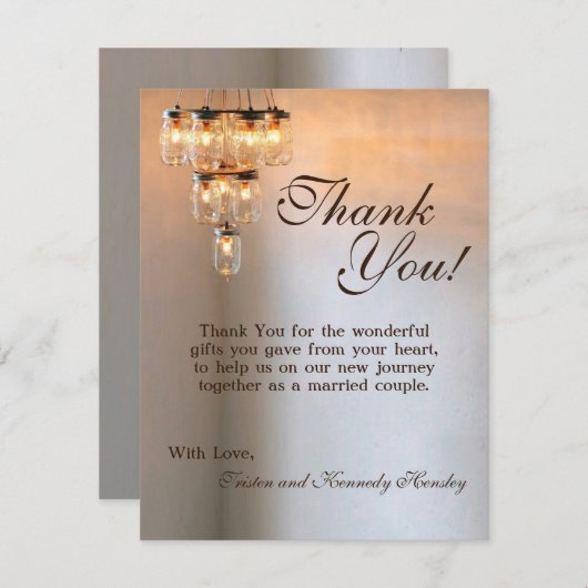 4x5 FLAT Bedankt Card Mason Jar Chandelier Candl (Voorkant / Achterkant)