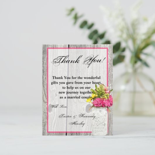4x5 FLAT Bedankt Card Mason Jar met Wildflowers (Staand voorkant)