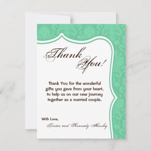 4x5 FLAT Bedankt Card Mint Wit Damask Kant (Voorkant)