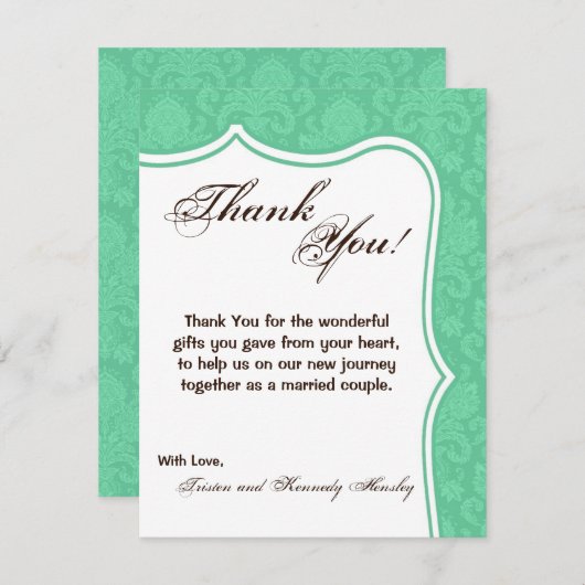4x5 FLAT Bedankt Card Mint Wit Damask Kant (Voorkant / Achterkant)