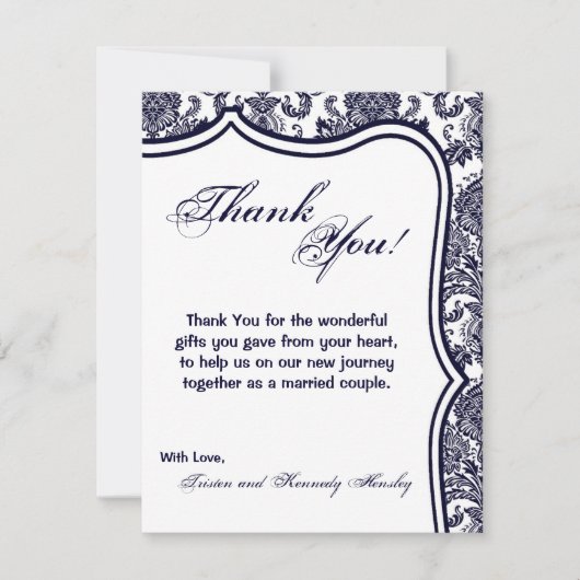 4x5 FLAT Bedankt Card Navy Blue Damask Lace (Voorkant)