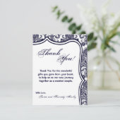 4x5 FLAT Bedankt Card Navy Blue Damask Lace (Staand voorkant)