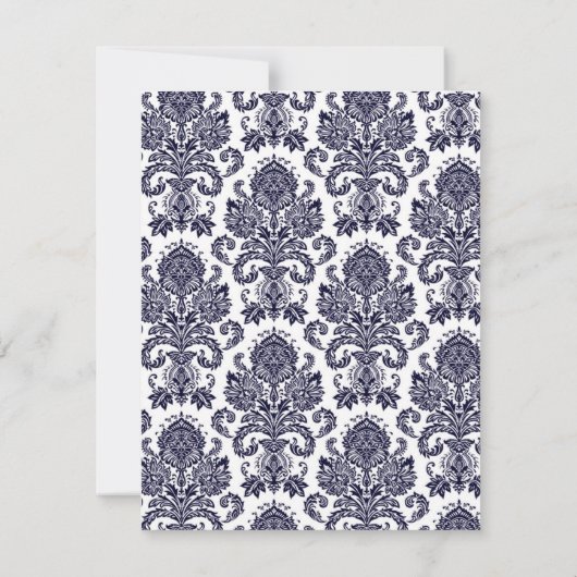 4x5 FLAT Bedankt Card Navy Blue Damask Lace (Achterkant)