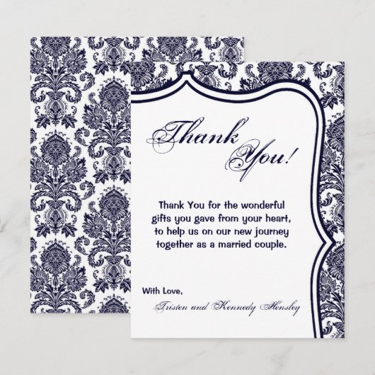 4x5 FLAT Bedankt Card Navy Blue Damask Lace (Voorkant / Achterkant)