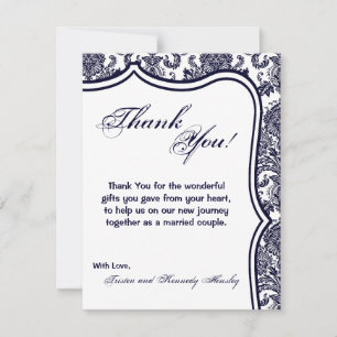 4x5 FLAT Bedankt Card Navy Blue Damask Lace