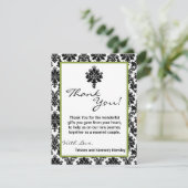 4x5 FLAT Bedankt Card Zwart Groen Damask Kant (Staand voorkant)