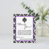 4x5 FLAT Bedankt Card Zwart Paarse Damask Kant (Staand voorkant)