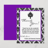 4x5 FLAT Bedankt Card Zwart Paarse Damask Kant (Voorkant / Achterkant)
