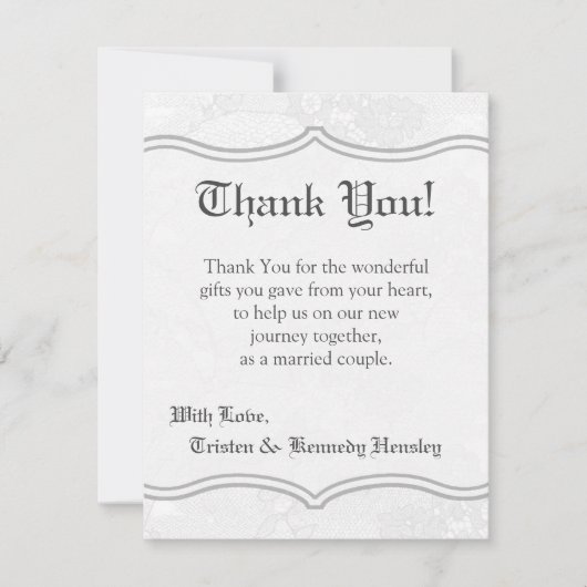 4x5 FLAT Bedankt Kaart Country White Lace Print (Voorkant)