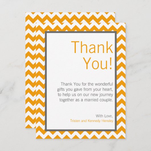 4x5 FLAT Bedankt Kaart Geel Grijs Grijs Chevron (Voorkant / Achterkant)