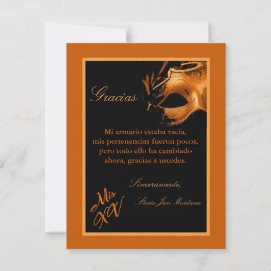 4x5 FLAT Bedankt Kaart Mis XV Sinaasappel (Voorkant)