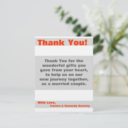 4x5 FLAT Bedankt Kaart Modern Neon Stripe Sinaasap (Staand voorkant)