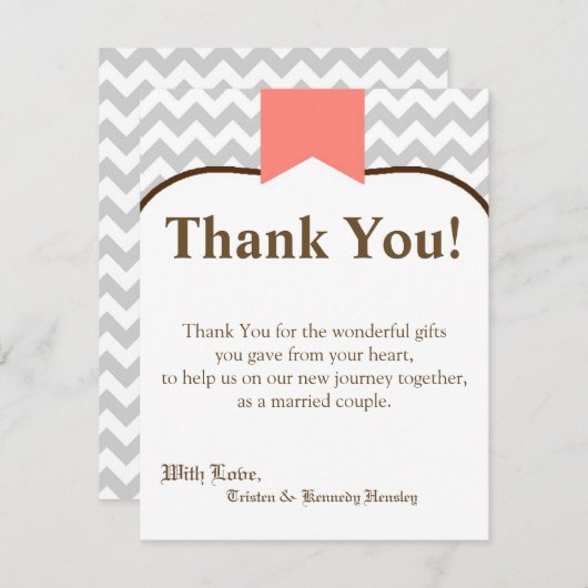 4x5 FLAT Bedankt Kaart Moderne Chevron Stripe Cora (Voorkant / Achterkant)