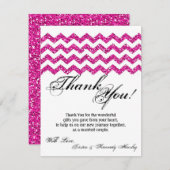 4x5 FLAT Bedankt Kaart Roze Glitter Chevron Strip (Voorkant / Achterkant)