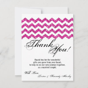 4x5 FLAT Bedankt Kaart Roze Glitter Chevron Strip
