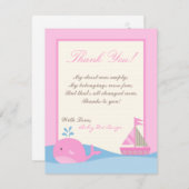 4x5 FLAT Bedankt Kaart Roze Naut Zeilboot Walvis (Voorkant / Achterkant)