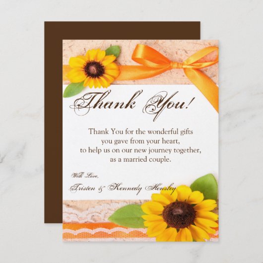 4x5 FLAT Bedankt Kaart Rustieke Zonnebloem Land (Voorkant / Achterkant)